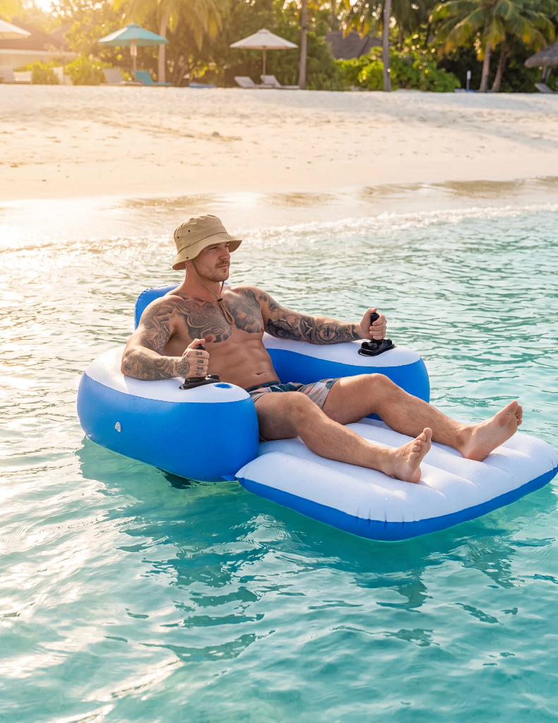 MotoFloat cruising across turquoise water