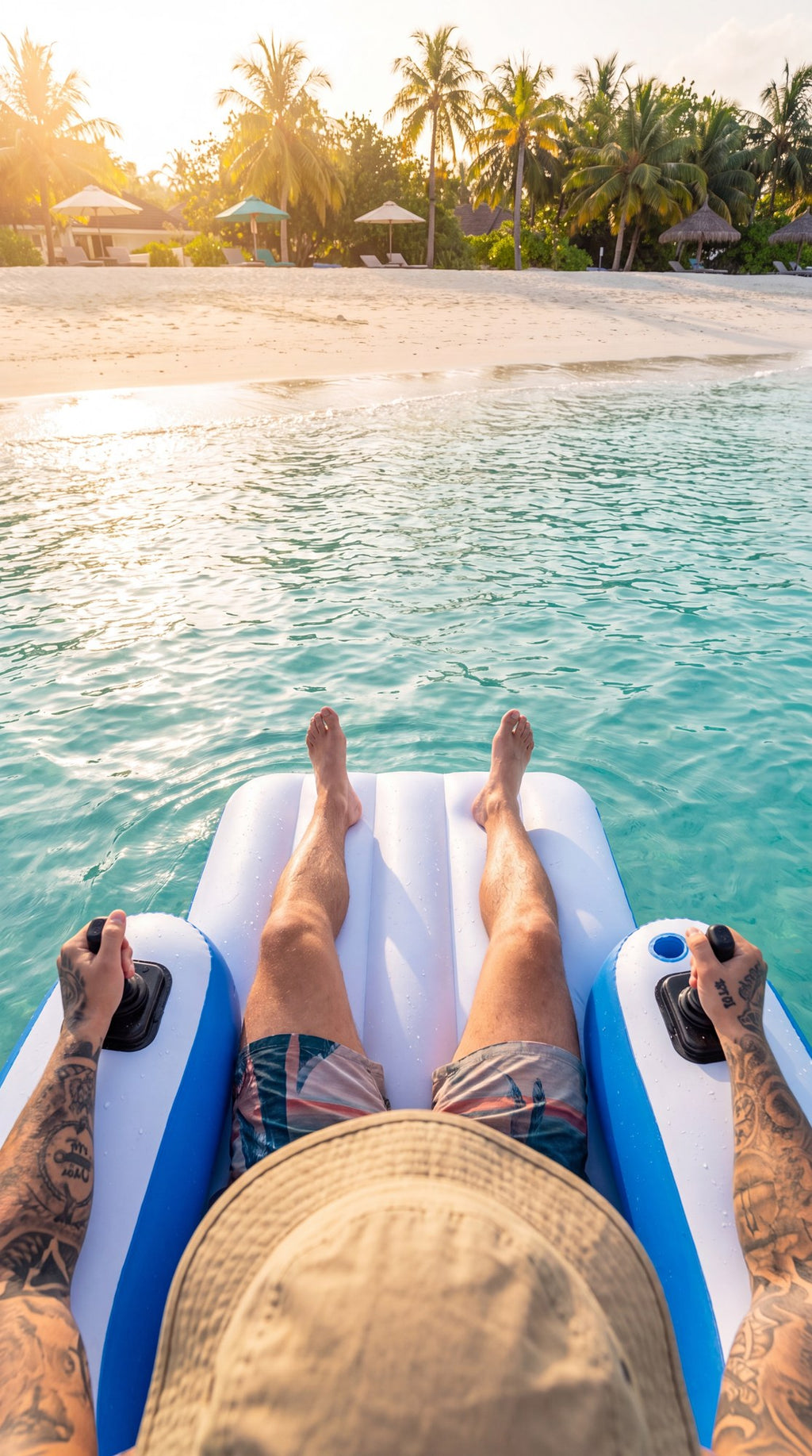MotoFloat motorized pool float POV beach cruise